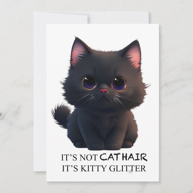 Cute fluffy black cat invitation (Front)