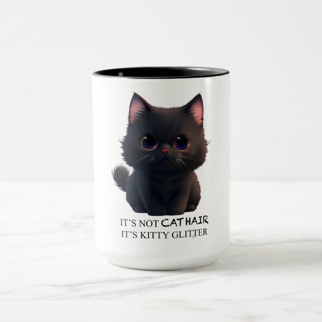 Cute fluffy black cat mug (Center)