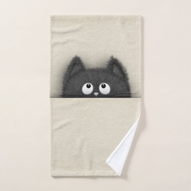 Cute Fluffy Black cat peaking out Bath Towel Set (Hand Towel)