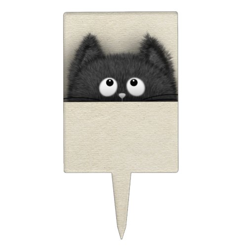 Cute Fluffy Black cat peaking out Cake Topper
