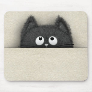 Cute Fluffy Black cat peaking out Mouse Pad