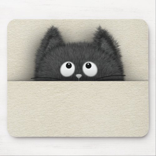 Cute Fluffy Black cat peaking out Mouse Pad