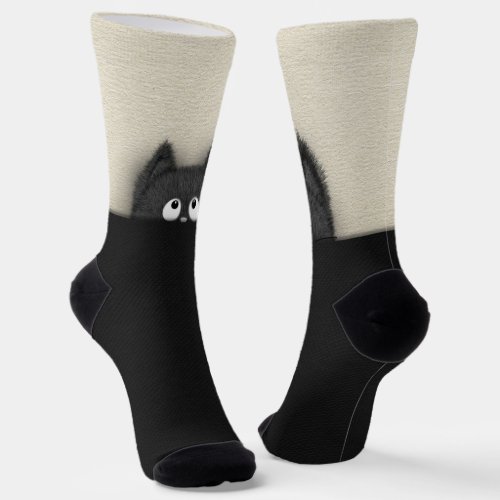 Cute Fluffy Black cat peaking out  Socks