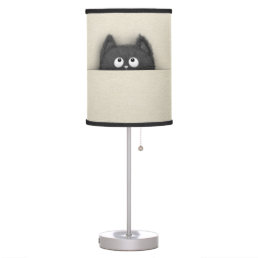 Cute Fluffy Black cat peaking out Table Lamp