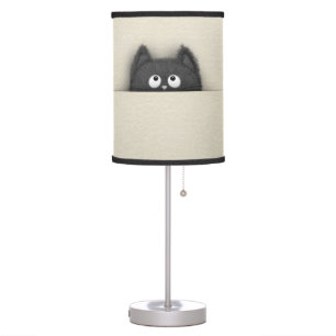 Cute Fluffy Black cat peaking out Table Lamp