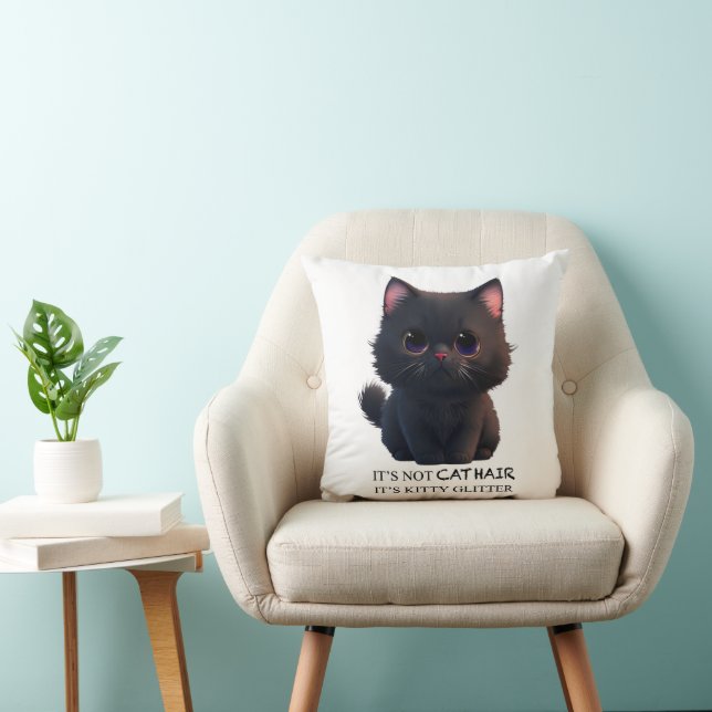 Cute fluffy black cat throw pillow (Chair)