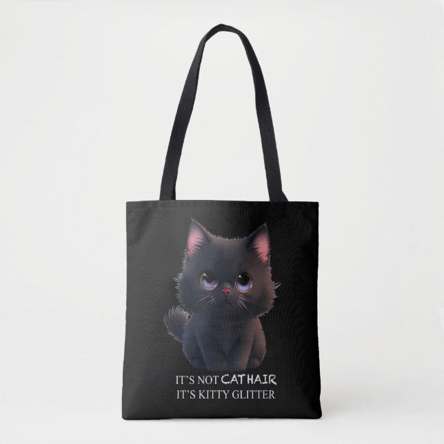 Cute fluffy black cat tote bag (Front)