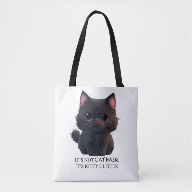 Cute fluffy black cat tote bag (Front)