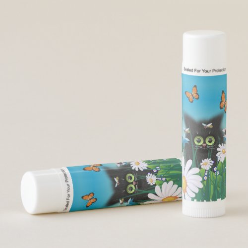 Cute Fluffy Black Kitten and Daisies Art Lip Balm