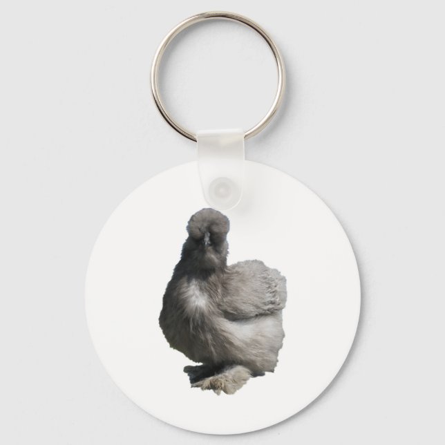 Cute Fluffy Blue Silkie Chicken Keychain (Front)