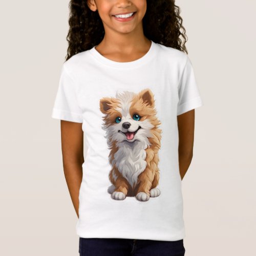 Cute Fluffy Brown and White Dog T_Shirt