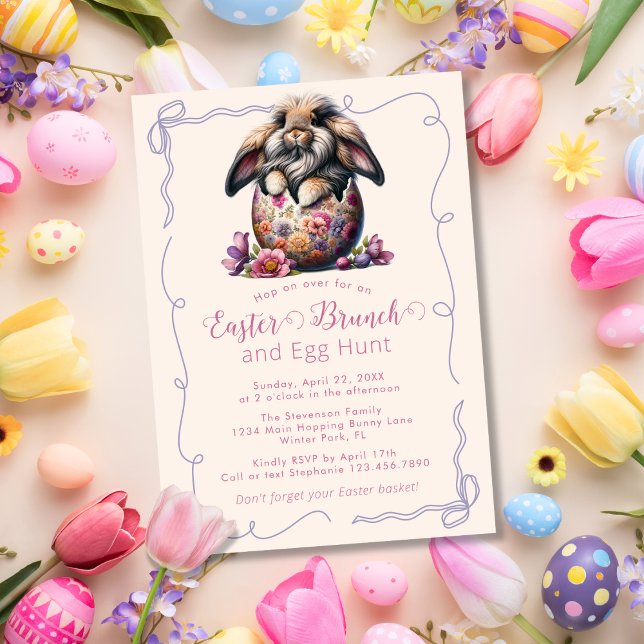 Cute Fluffy Brown Easter Bunny Cream Easter Brunch Invitation (Creator Uploaded)