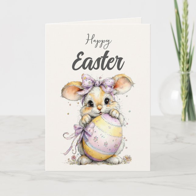 Cute Fluffy Bunny in Spring Pastels Easter Card (Front)