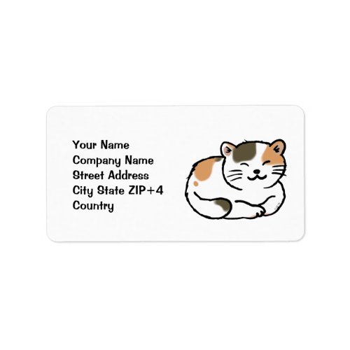 cute fluffy calico orange and black cat label