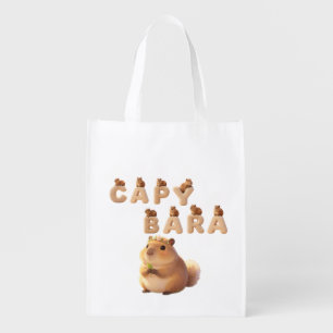 Cute Fluffy Capybara Graphic Hoodie, Adorable Anim Grocery Bag