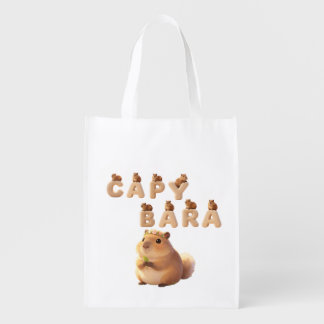 Cute Fluffy Capybara Graphic Hoodie, Adorable Anim Grocery Bag