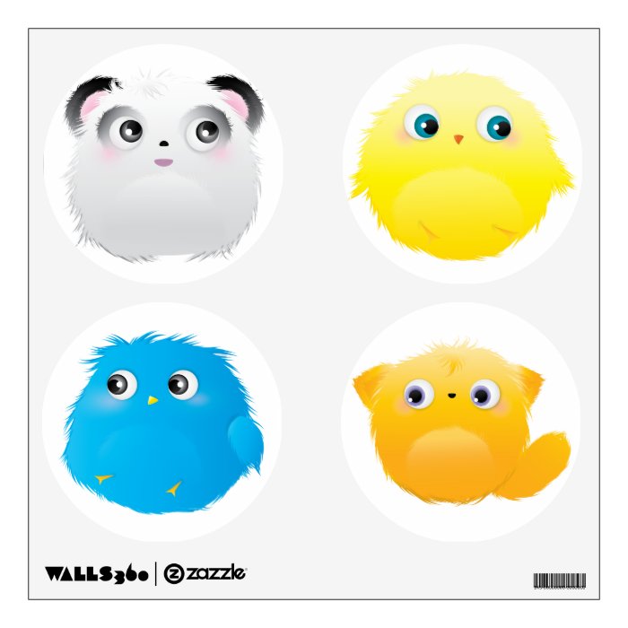 Cute Fluffy Cartoon Animals Wall Skin