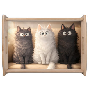Cute Fluffy Cartoon Cats Decorative Serving Tray