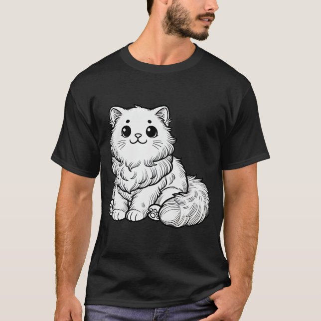 Cute Fluffy Cat Black white  T-Shirt (Front)