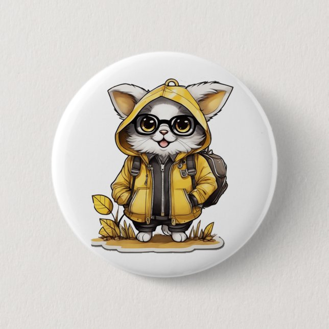 cute fluffy cat fall aesthetics   button (Front)
