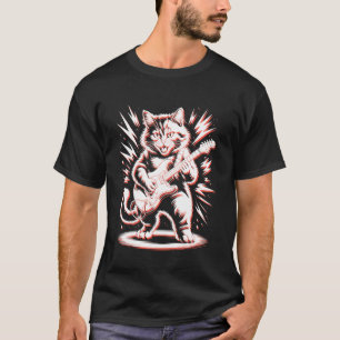 Cute Fluffy Cat Playing Electric Guitar Rock and R T-Shirt