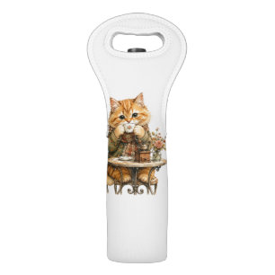 Cute Fluffy Cat Vintage Watercolor Candle Label Wine Bag