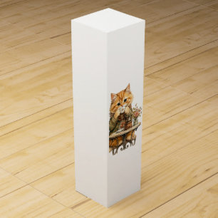Cute Fluffy Cat Vintage Watercolor Candle Label Wine Box