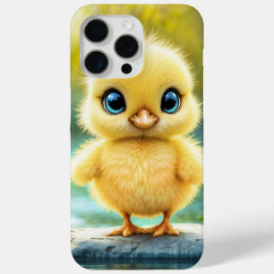 Cute fluffy chick with big eyes standing on a rock iPhone 15 pro max case