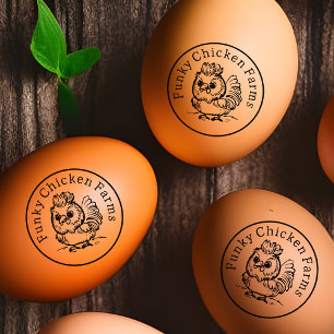 Cute Fluffy Chicken Doodle Family Farm Egg Label Rubber Stamp