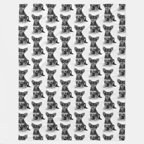 Cute Fluffy Chihuahua Puppy Pattern Fleece Blanket