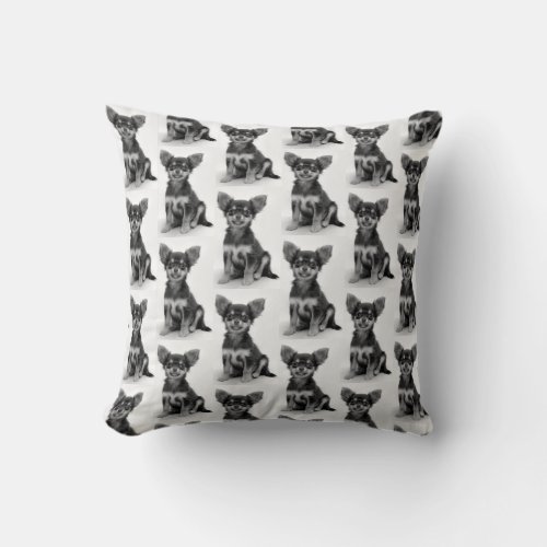 Cute Fluffy Chihuahua Puppy Pattern Throw Pillow