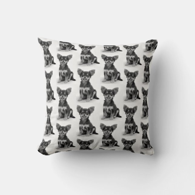 Cute Fluffy Chihuahua Puppy Pattern Throw Pillow (Front)