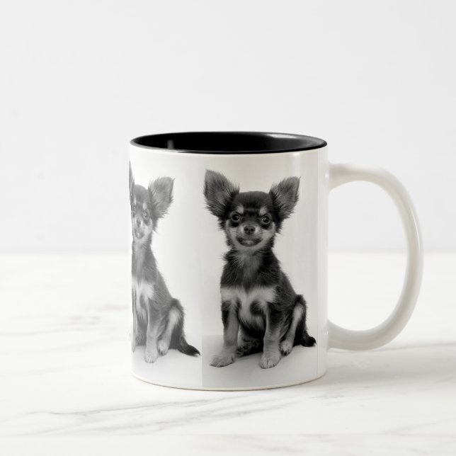 Cute Fluffy Chihuahua Puppy Pattern Two-Tone Coffee Mug (Right)