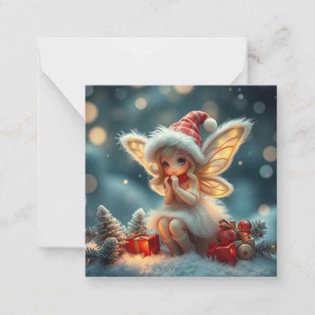 Cute fluffy christmas  Fairy Note Card (Front)