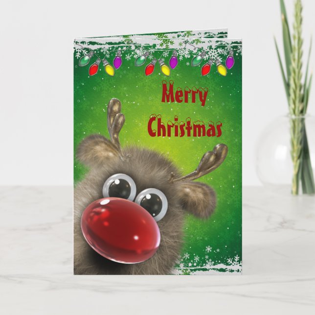 Cute Fluffy Christmas Lights Card (Front)