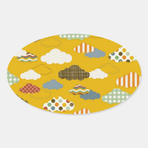 Cute Fluffy Cloud Patterns Polka Dots Stripes Oval Sticker