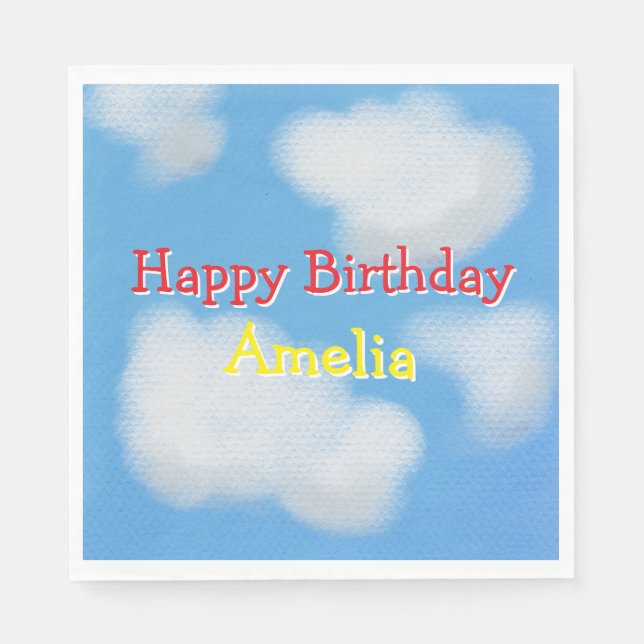 Cute fluffy clouds Birthday Napkins (Front)