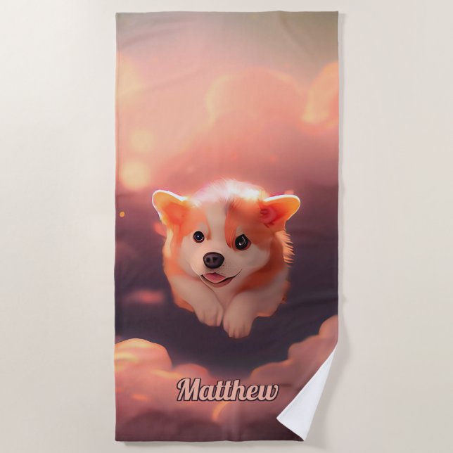 Cute Fluffy Corgi Beach Towel (Front)