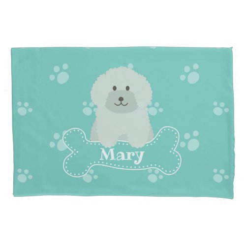 Cute Fluffy Curly Coat Poodle Puppy Dog Monogram Pillow Case