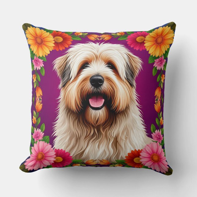Cute Fluffy Dog Charming Pet Lover Floral Gift Throw Pillow (Front)