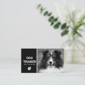 Cute Fluffy Dog Photo Dog Trainer Black And White Business Card (Standing Front)