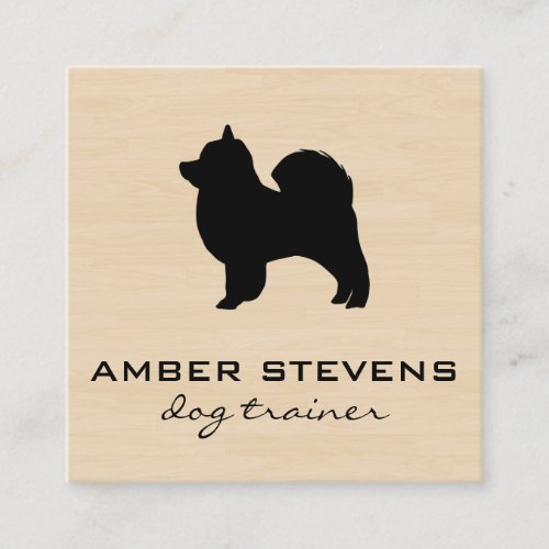 Cute Fluffy Dog Trainer wood grain Square Business Card