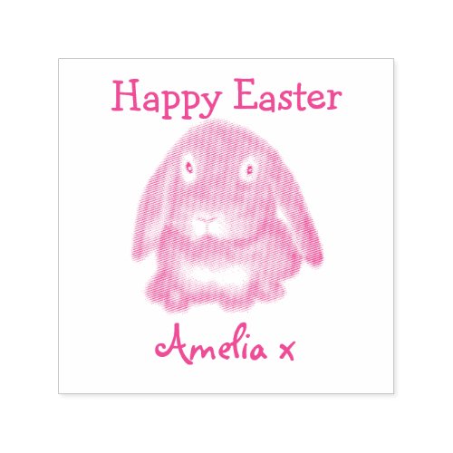 Cute Fluffy  Easter Bunny Happy Easter Self_inking Stamp