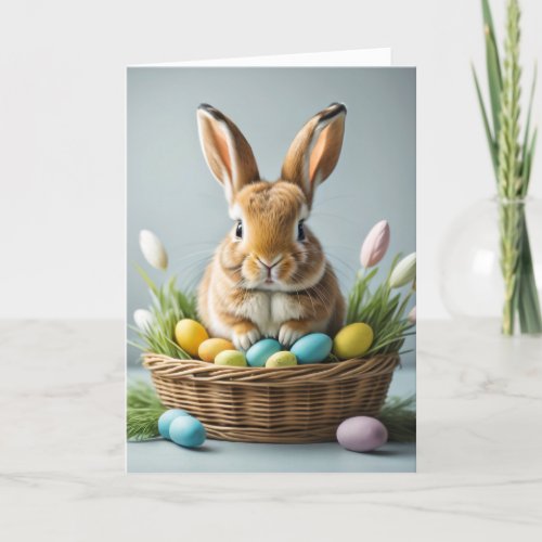 Cute Fluffy Festive Little Easter Bunny Holiday Card