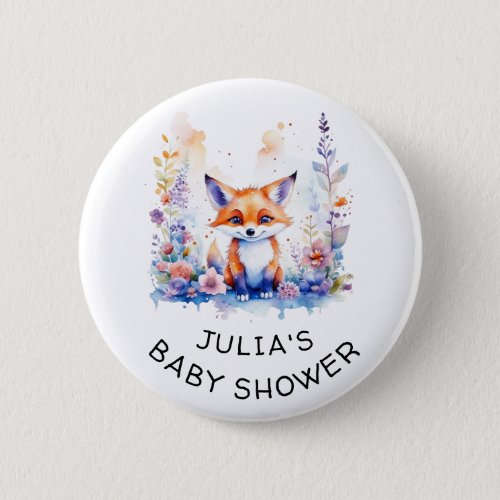 CUTE FLUFFY FLORAL BABY FOX BABY SHOWER BUTTON