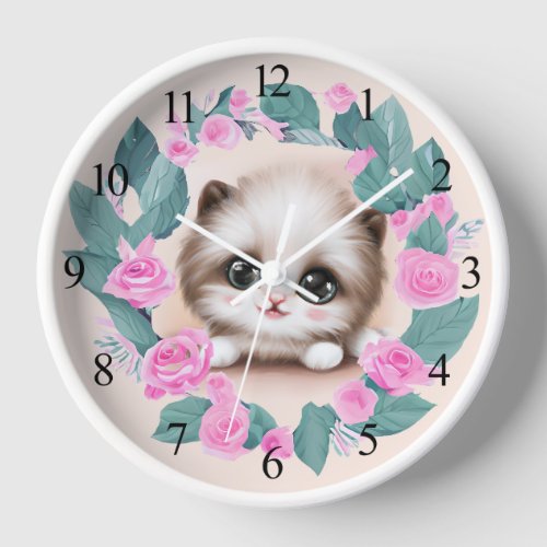 Cute Fluffy Furr Ball Kitten Clock