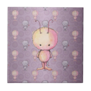 Cute Fluffy Fuzzy Monsters Ceramic Tile