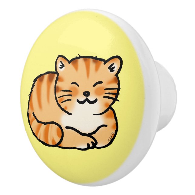 cute fluffy ginger and white cat ceramic knob (Right)