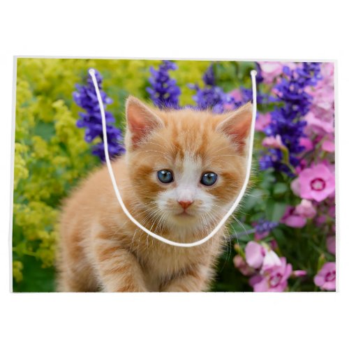 Cute Fluffy Ginger Baby Cat Kitten in Flowers Pet Large Gift Bag