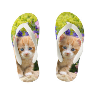 Cute Fluffy Ginger Baby Cat Kitten Pet Photo - Kid's Flip Flops